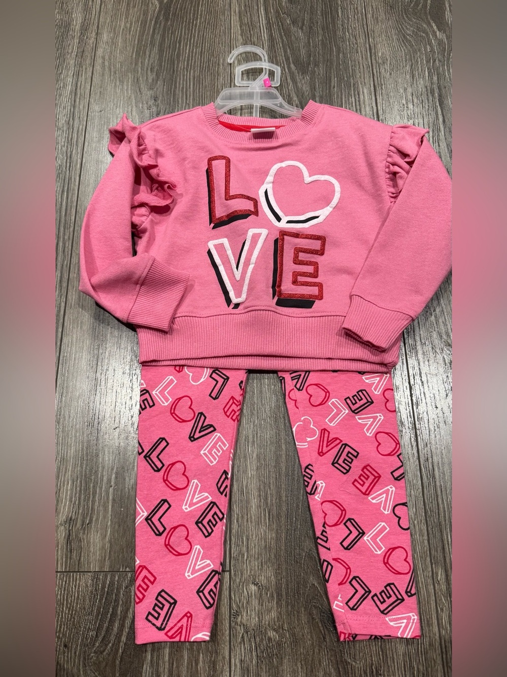 NWT Kidgets Pink LOVE Ruffle Sweatshirt & Leggings Set